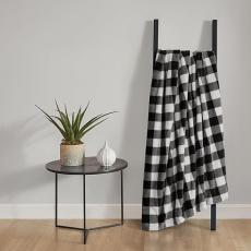 Grey white black square plaid blanket