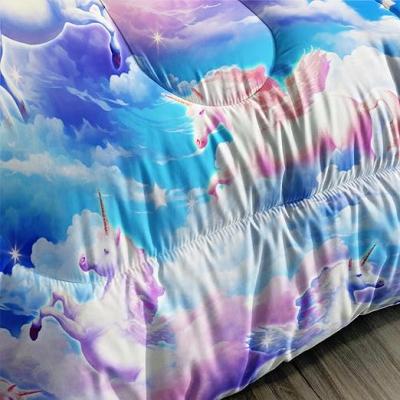 Cartoon Unicorn Blue Purple Cloud Set Quilt