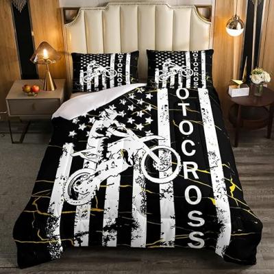 Black and white motorcycle off road race rider duvet set