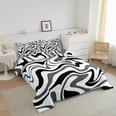 Retro geometric gray white abstract cotton quilt