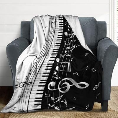 Soft piano key black and white note cover blanket